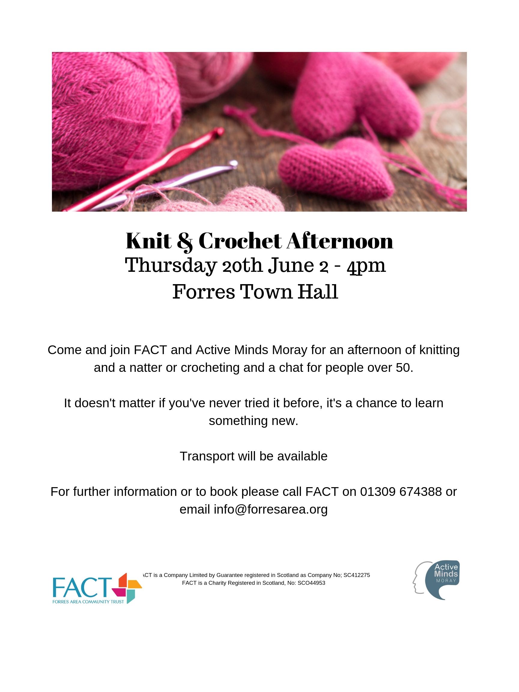 Activity Knit and Crochet Afternoon, Forres Town Hall, Thursday 20th